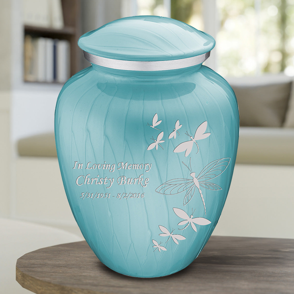 Adult Embrace Pearl Light Blue Dragonflies Cremation Urn