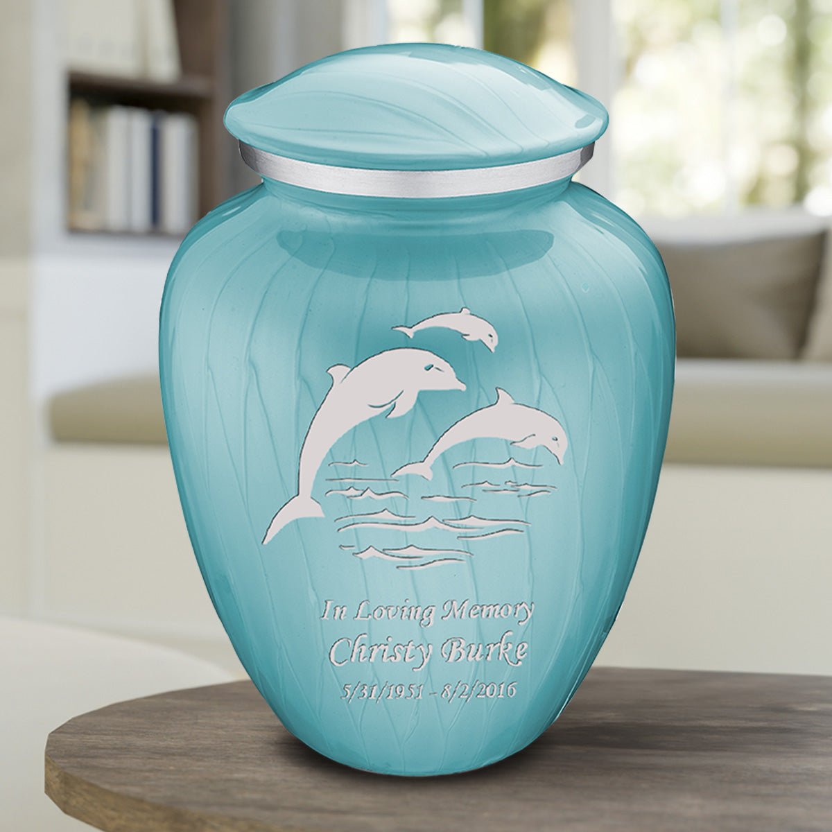 Adult Embrace Pearl Light Blue Dolphin Cremation Urn