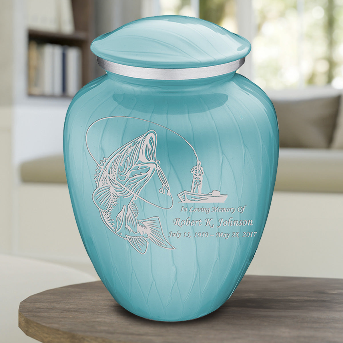 Adult Embrace Pearl Light Blue Fishing Cremation Urn