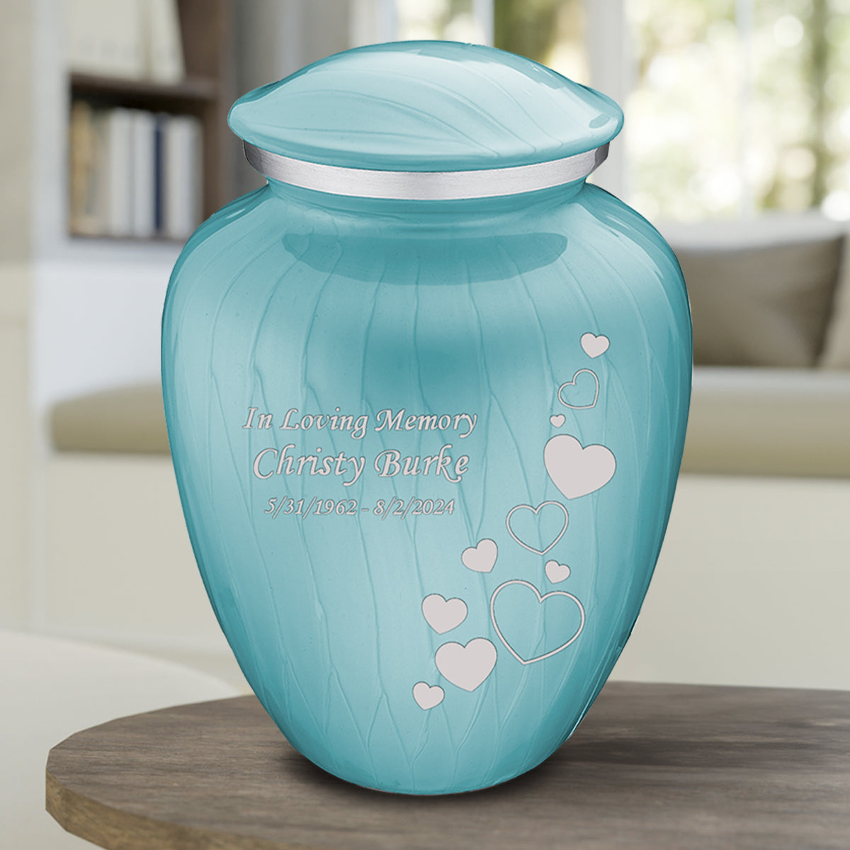 Adult Embrace Pearl Light Blue Floating Heart Cremation Urn