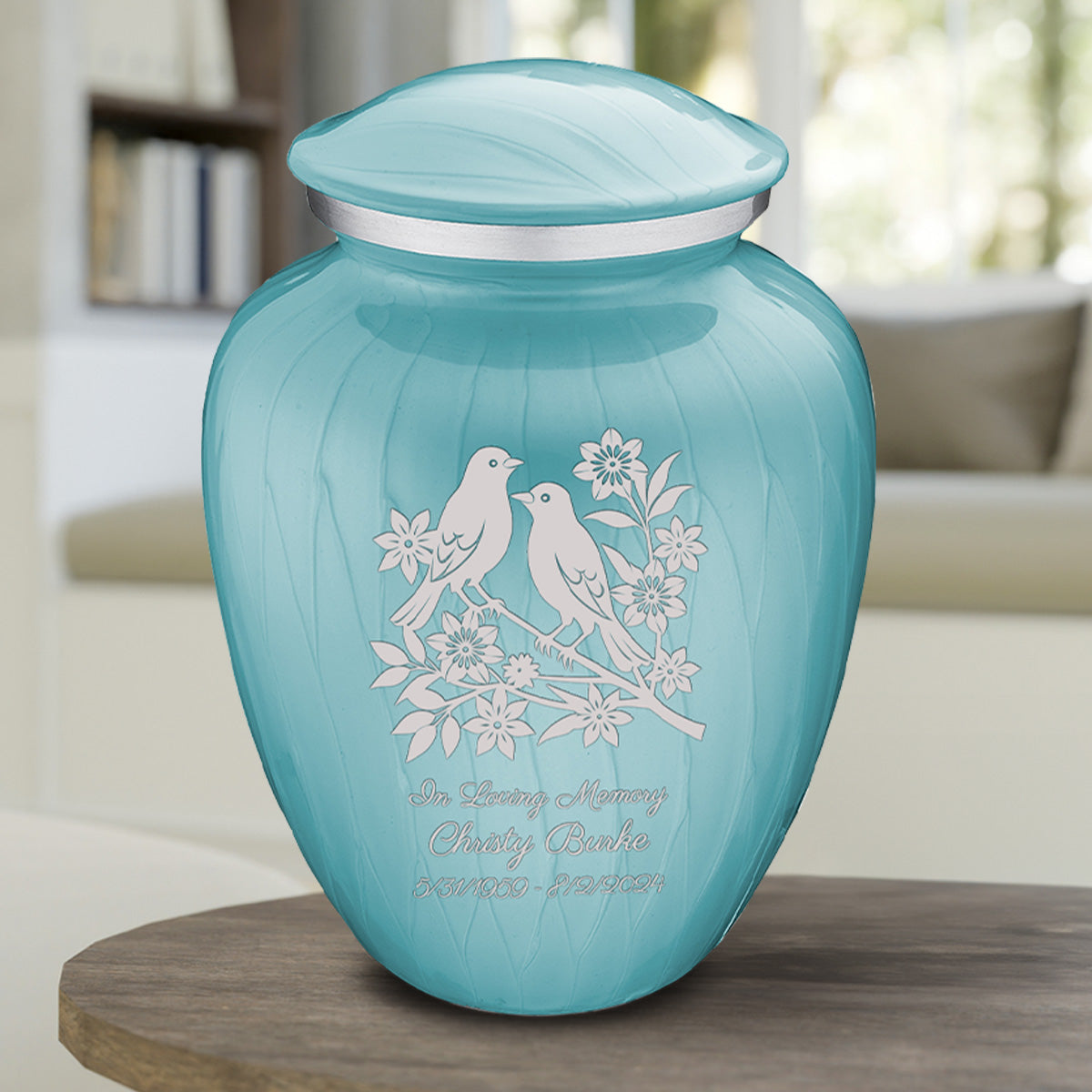 Adult Embrace Pearl Light Blue Songbirds Cremation Urn