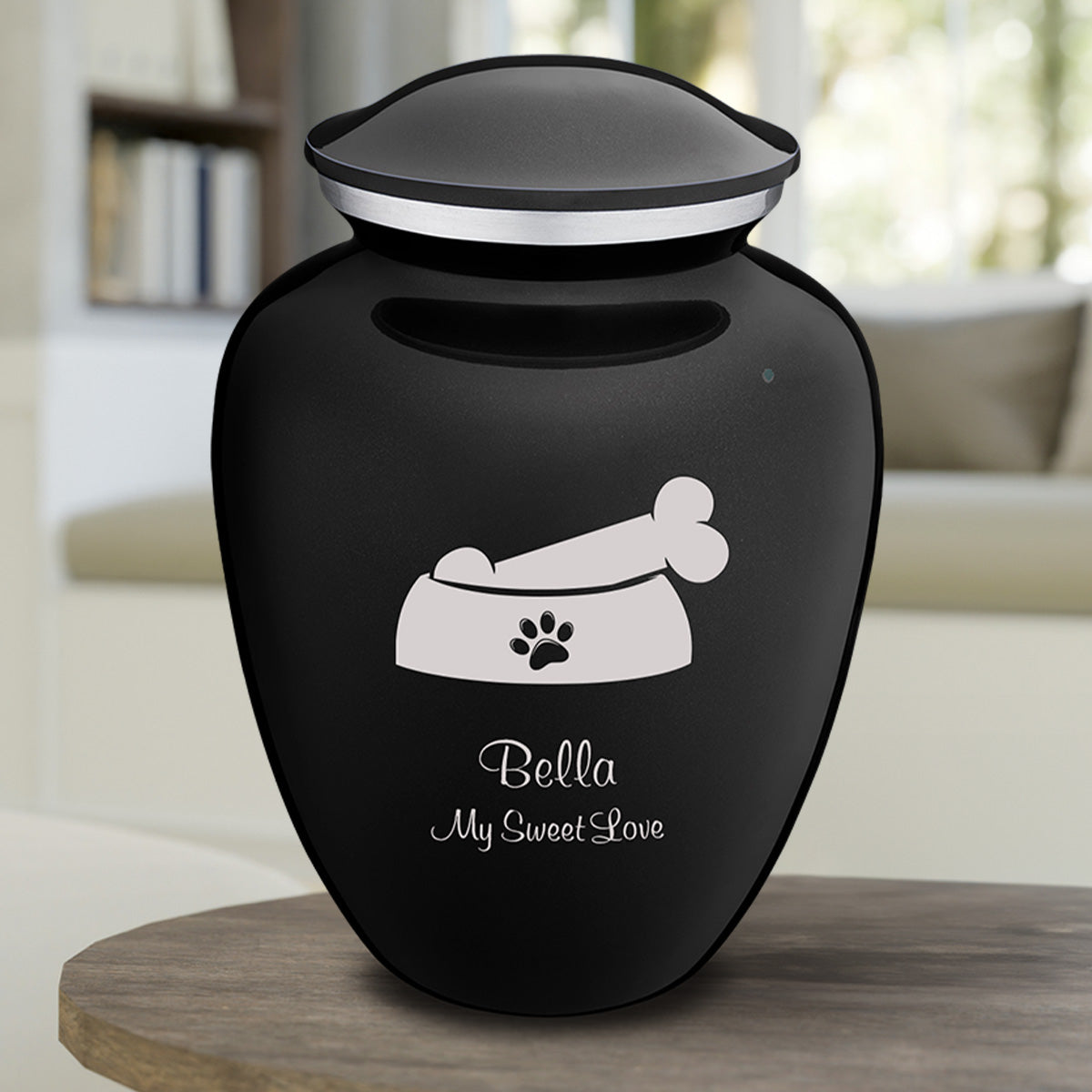 Large Embrace Black Pet Dog Bone Cremation Urn