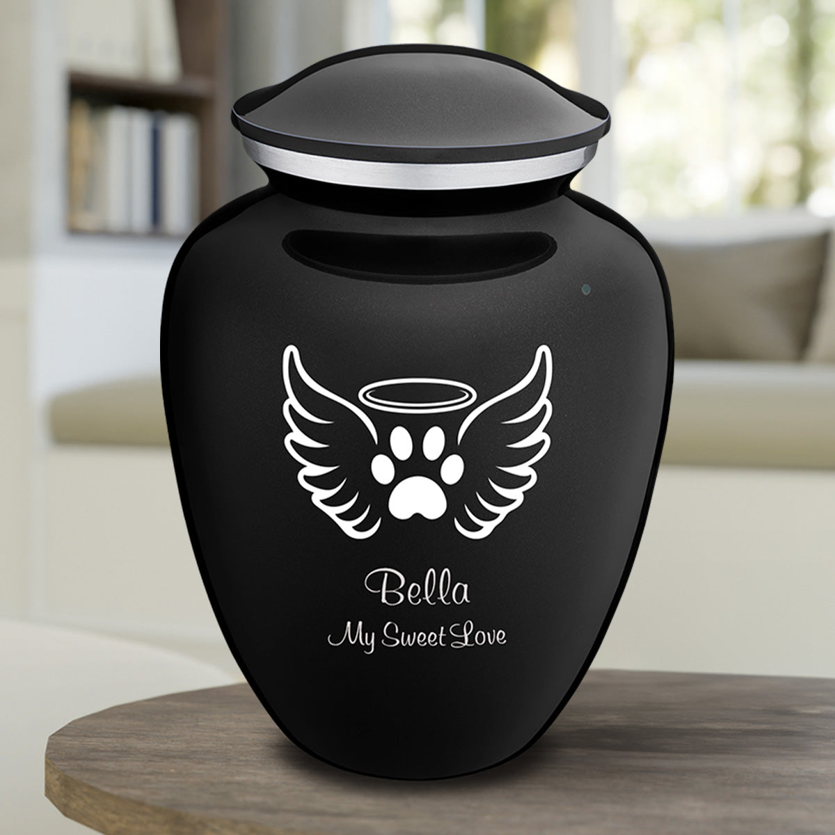 Large Embrace Black Pet Angel Wings Cremation Urn