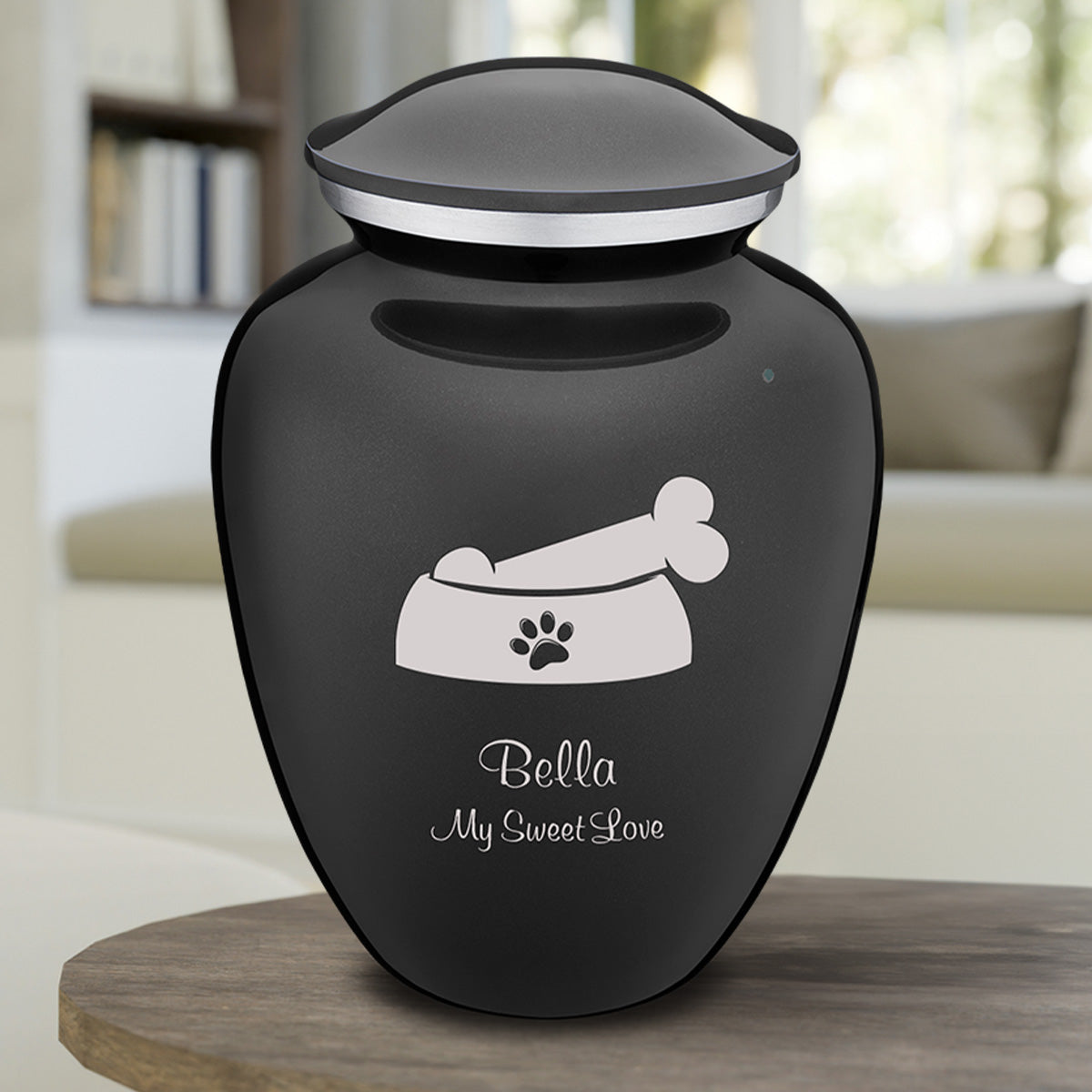 Large Embrace Charcoal Black Pet Dog Bone Cremation Urn