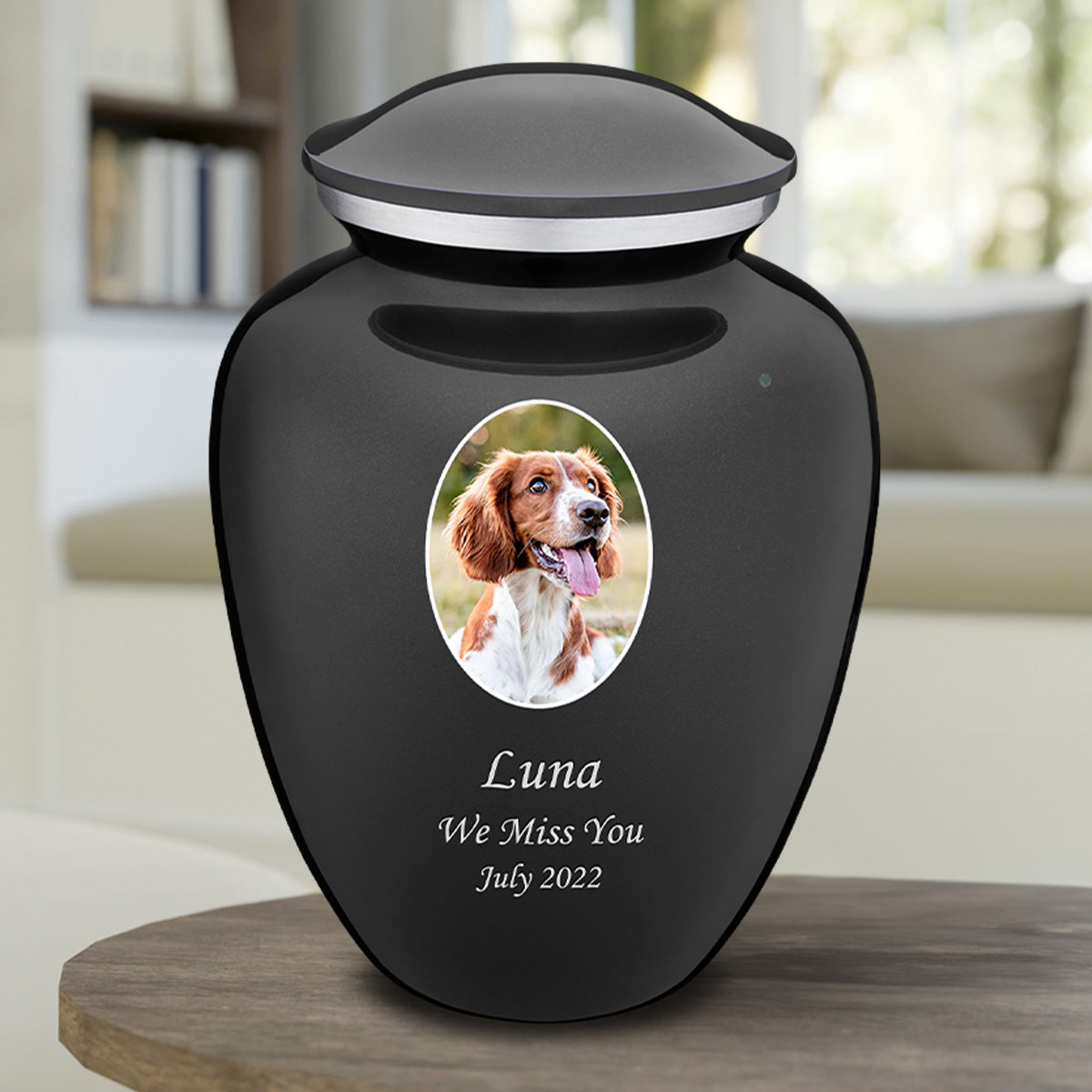 Adult Pet Embrace Charcoal Portrait Cremation Urn