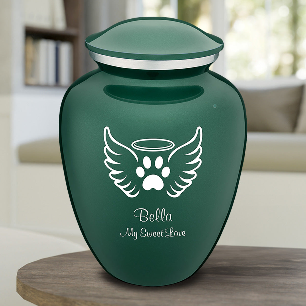 Large Embrace Green Pet Angel Wings Cremation Urn