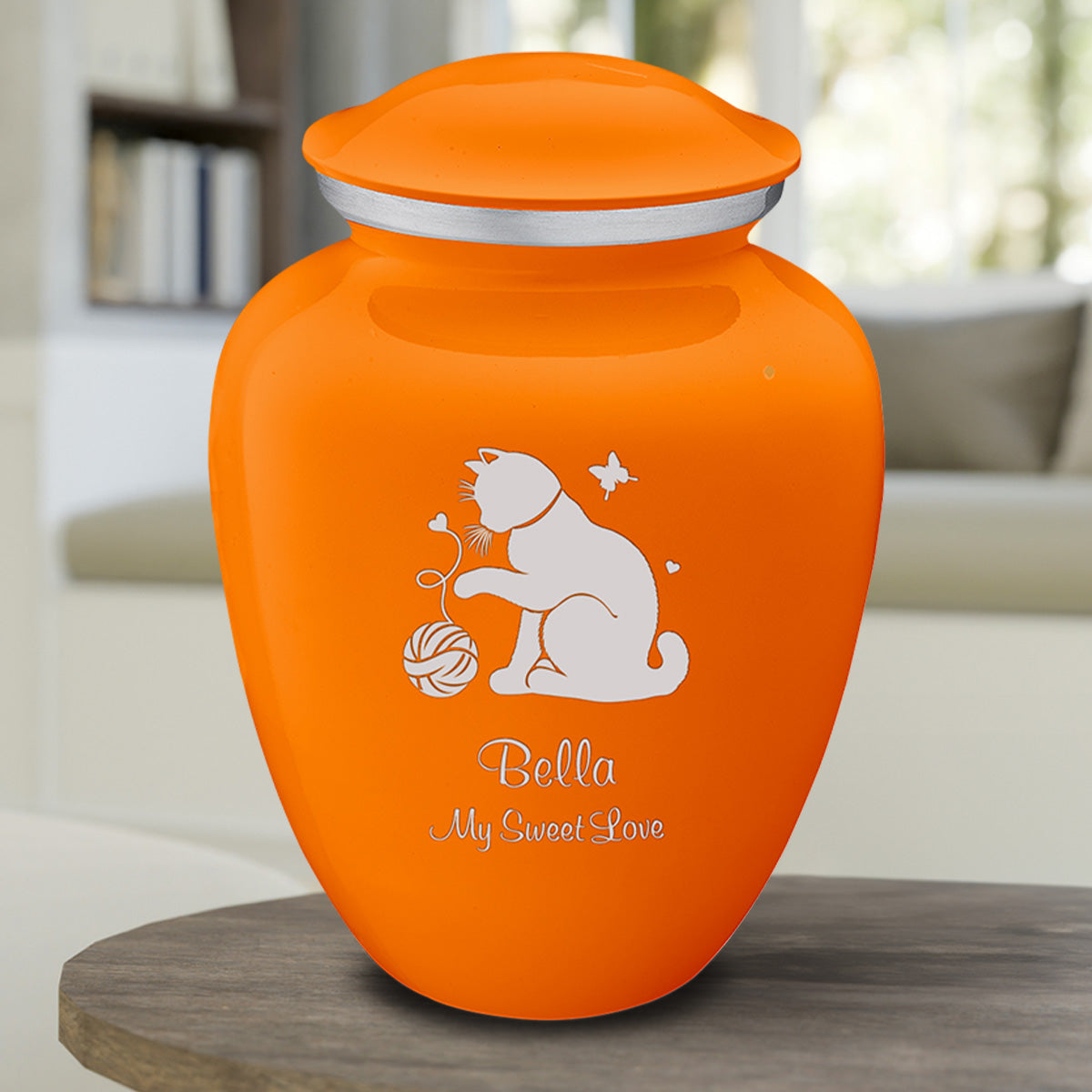 Large Embrace Burnt Orange Pet Fun Cat Cremation Urn
