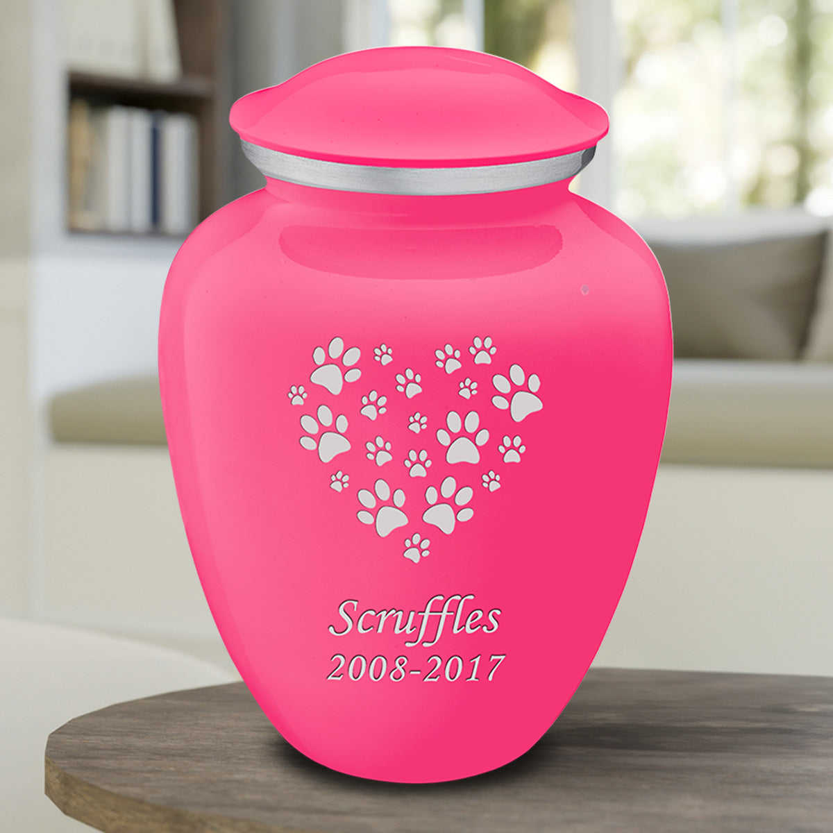 Large Embrace Bright Pink Heart Paws Pet Cremation Urn