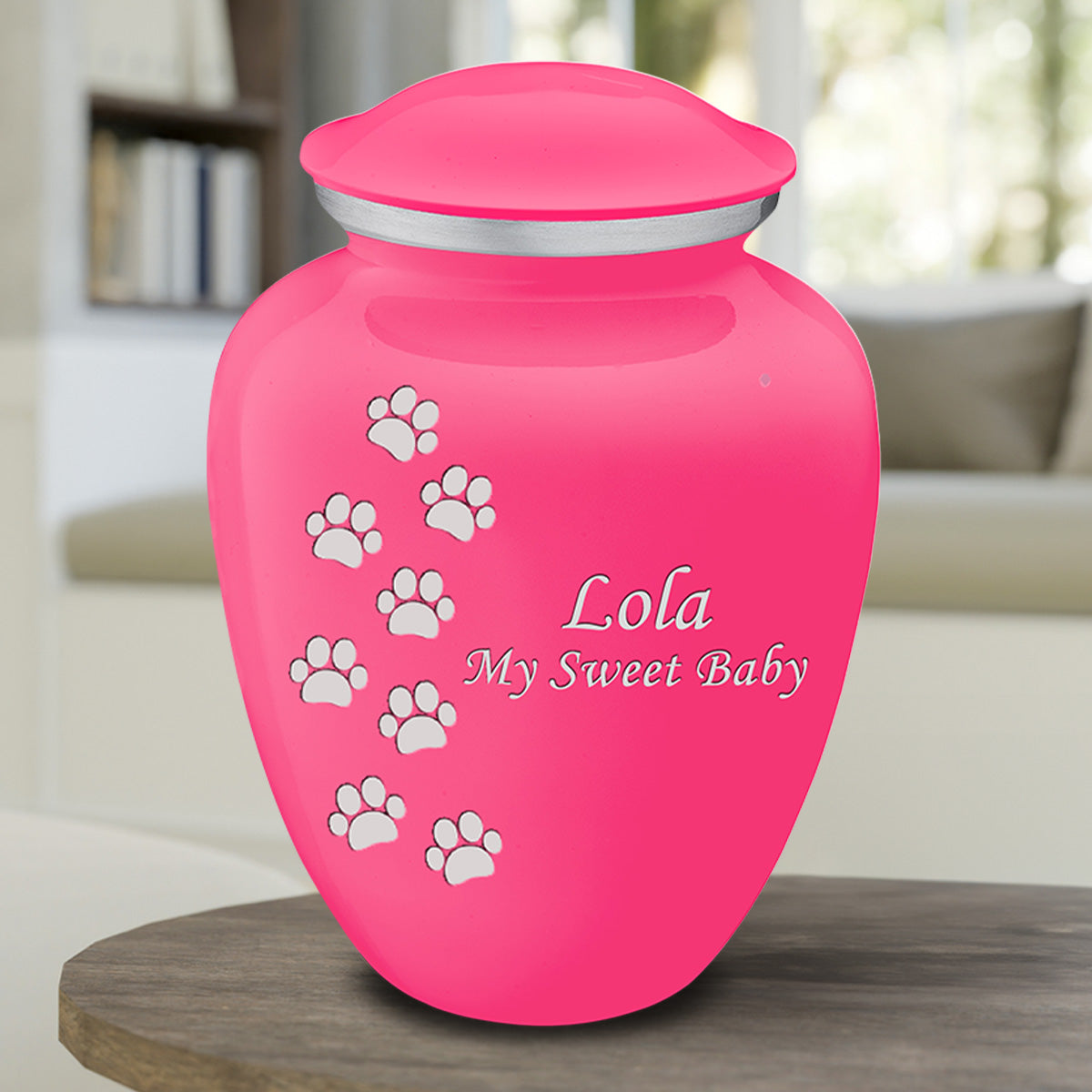 Large Embrace Bright Pink Walking Paws Pet Cremation Urn