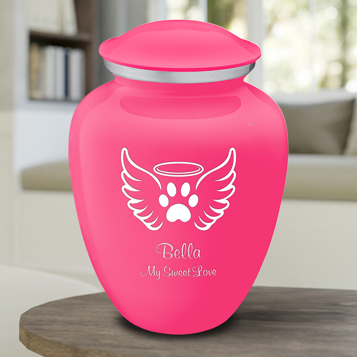 Large Embrace Bright Pink Pet Angel Wings Cremation Urn