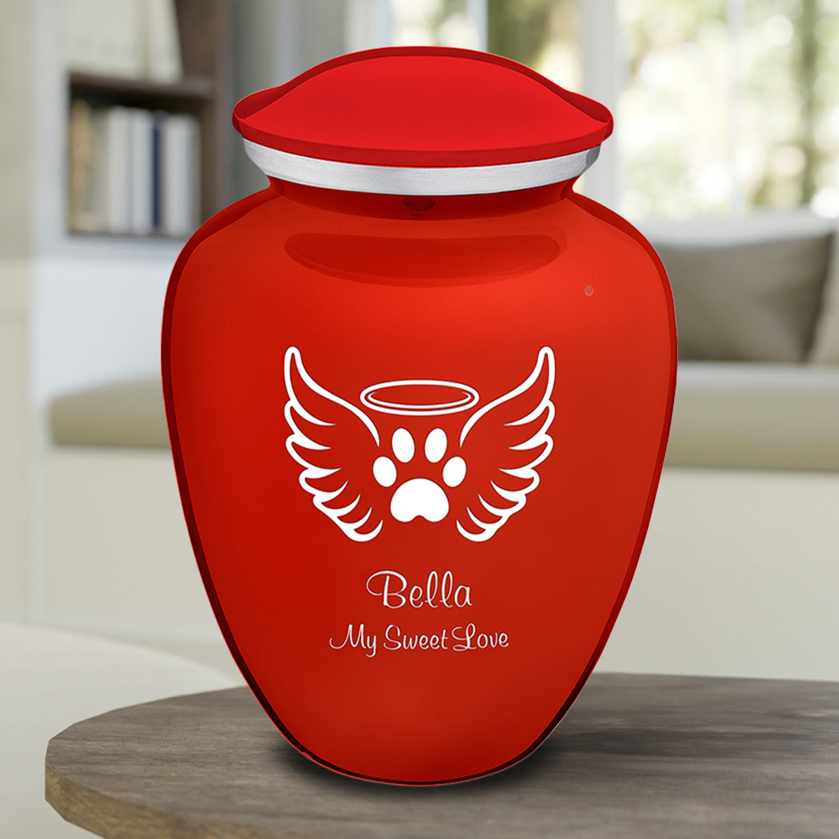 Large Embrace Bright Red Pet Angel Wings Cremation Urn
