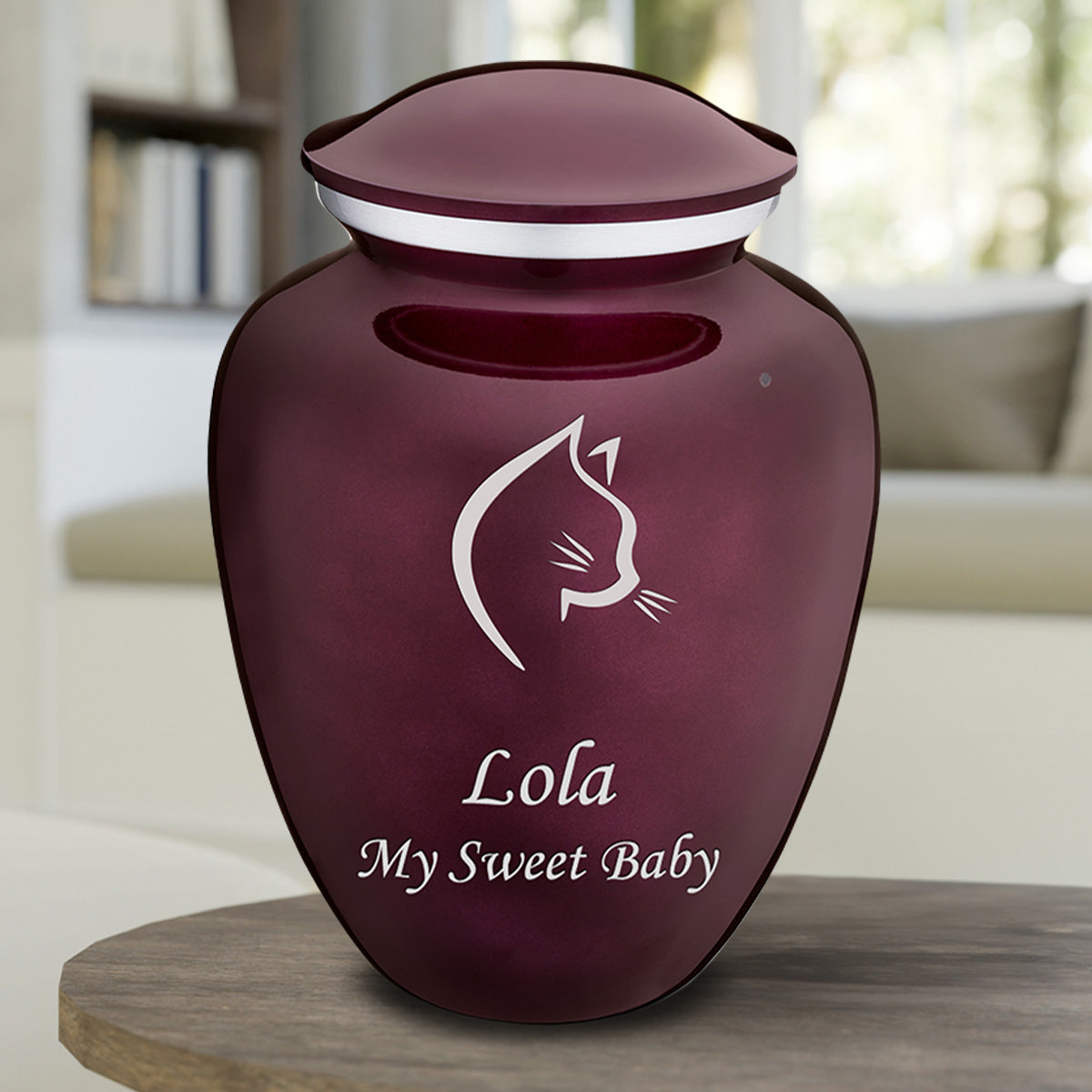 Large Embrace Cherry Purple Cat Pet Cremation Urn