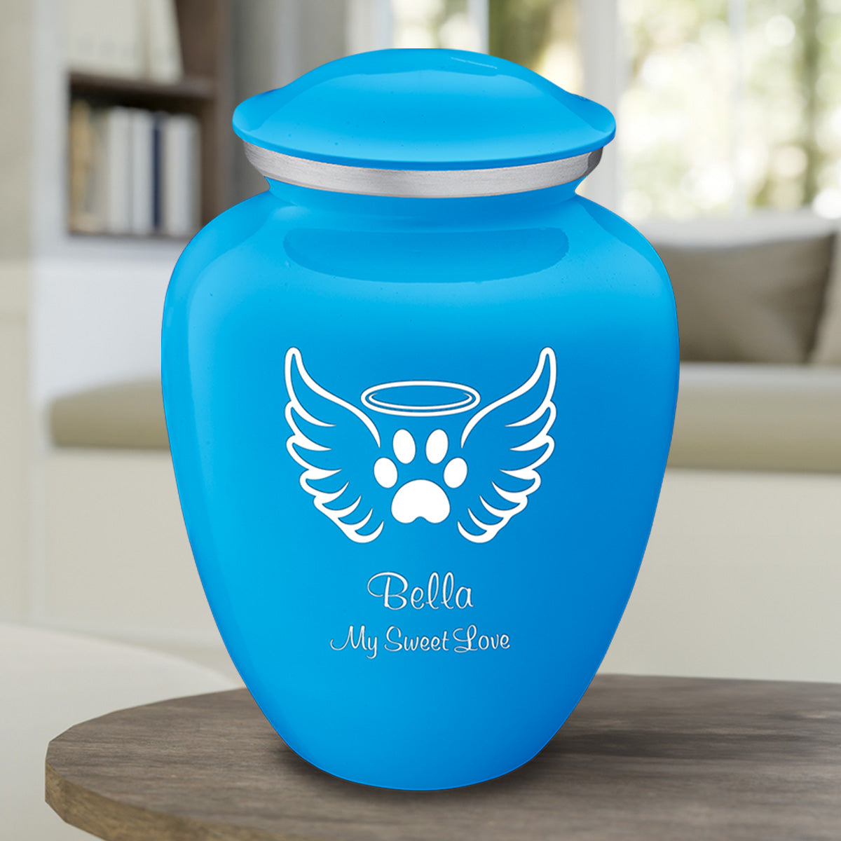 Large Embrace Racing Blue Pet Angel Wings Cremation Urn