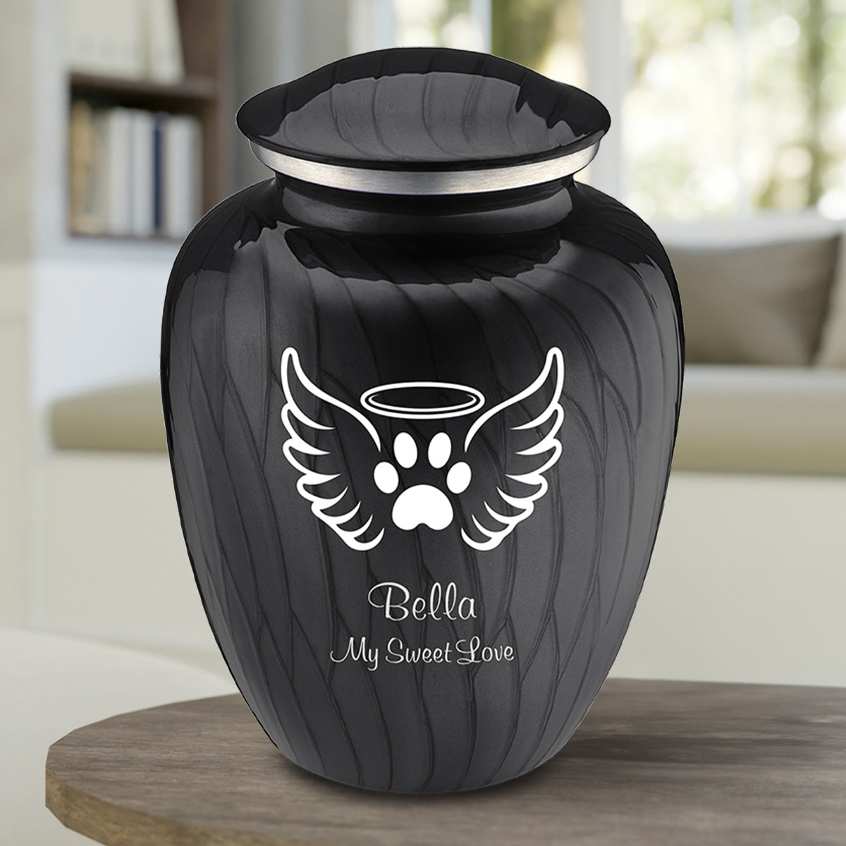 Large Embrace Pearl Black Pet Angel Wings Cremation Urn