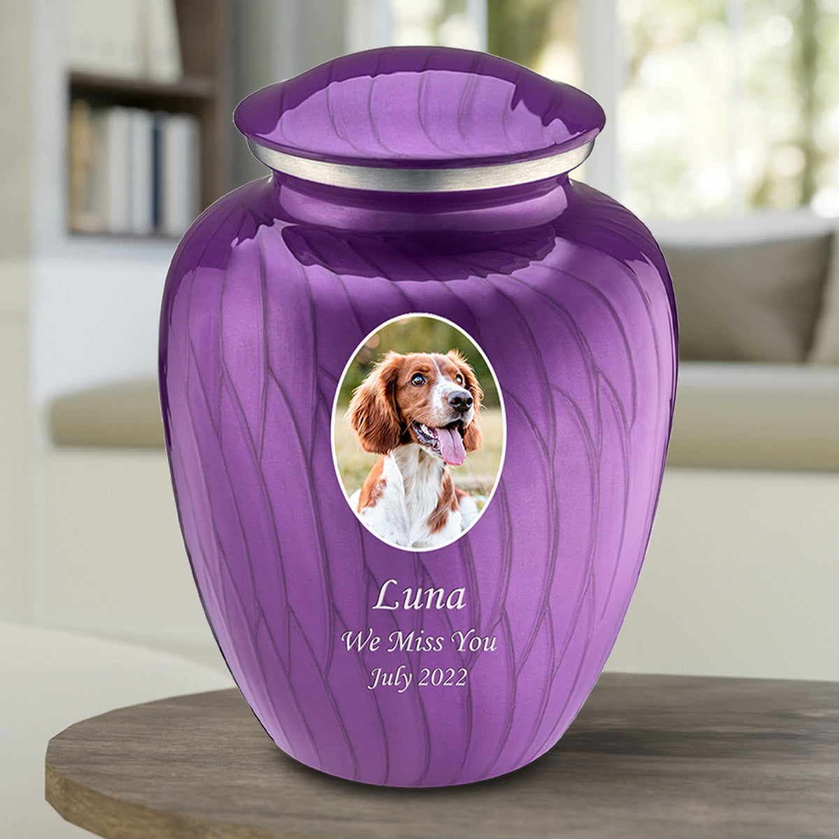 Adult Pet Embrace Pearl Purple Portrait Cremation Urn