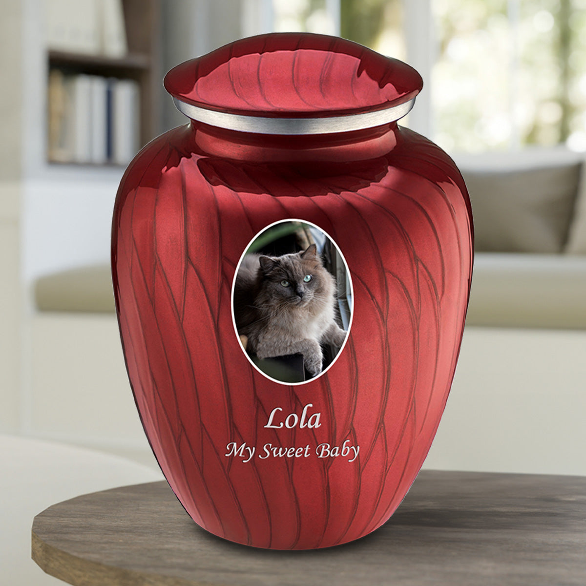 Adult Pet Embrace Pearl Candy Red Portrait Cremation Urn