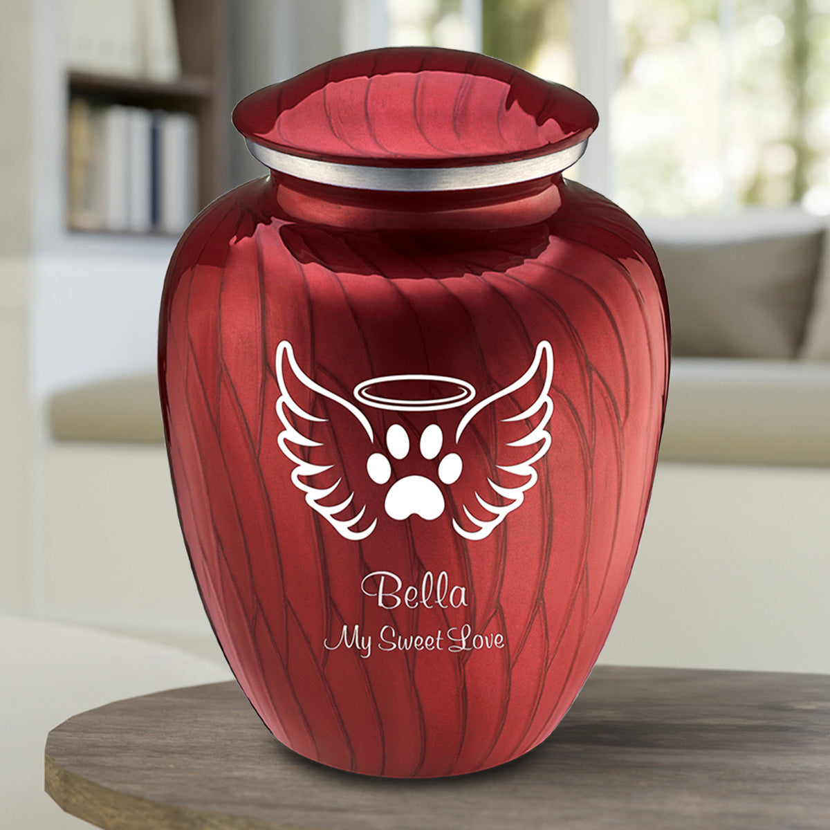 Large Embrace Pearl Candy Red Pet Angel Wings Cremation Urn