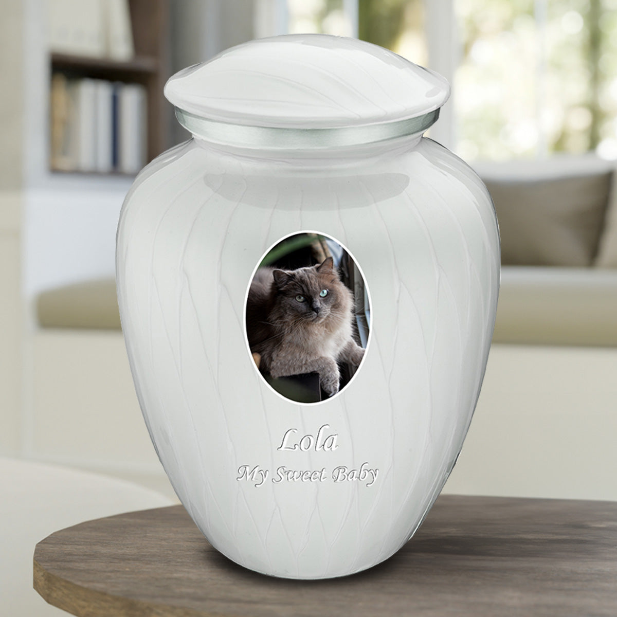 Adult Pet Embrace Pearl White Portrait Cremation Urn