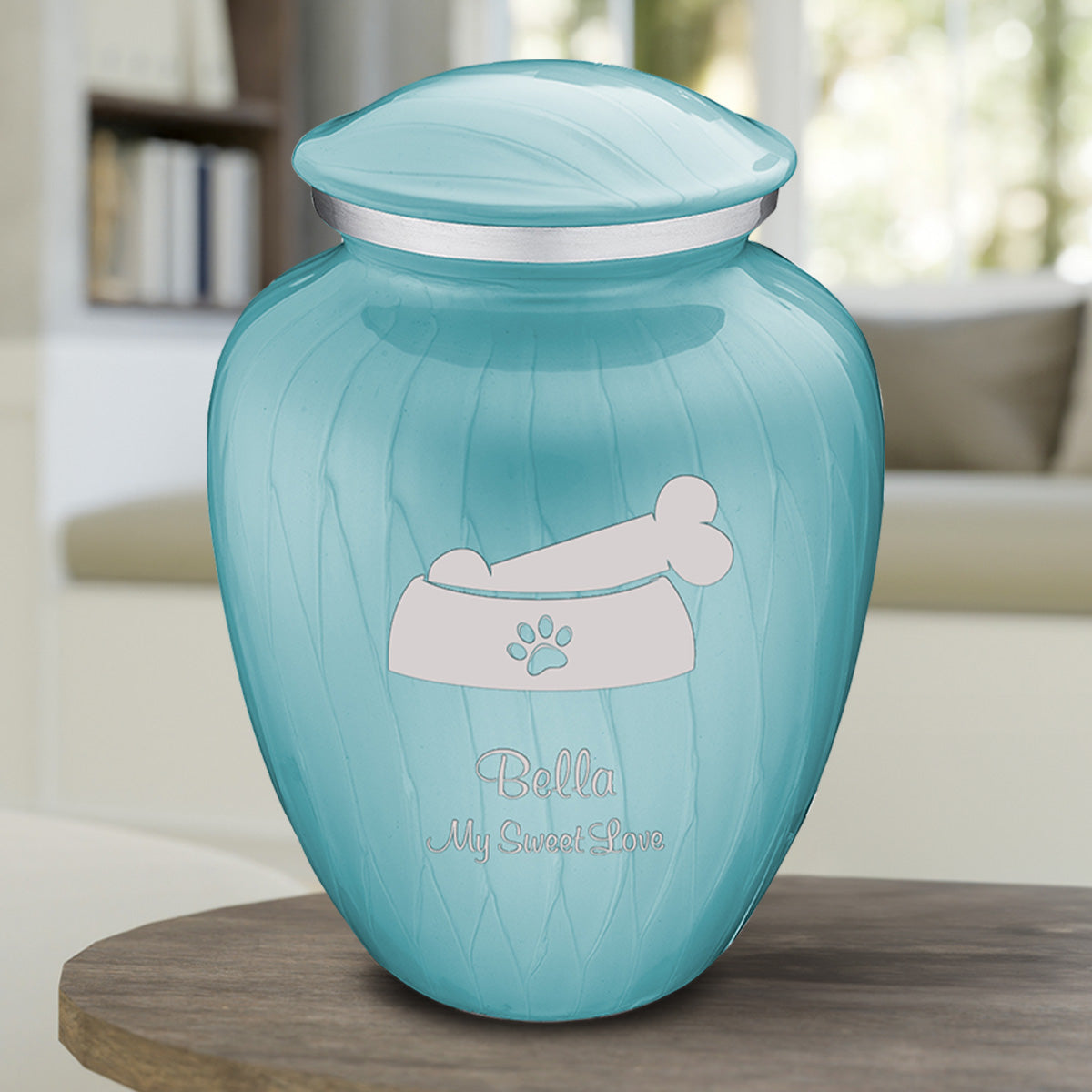 Large Embrace Pearl Light Blue Pet Dog Bone Cremation Urn