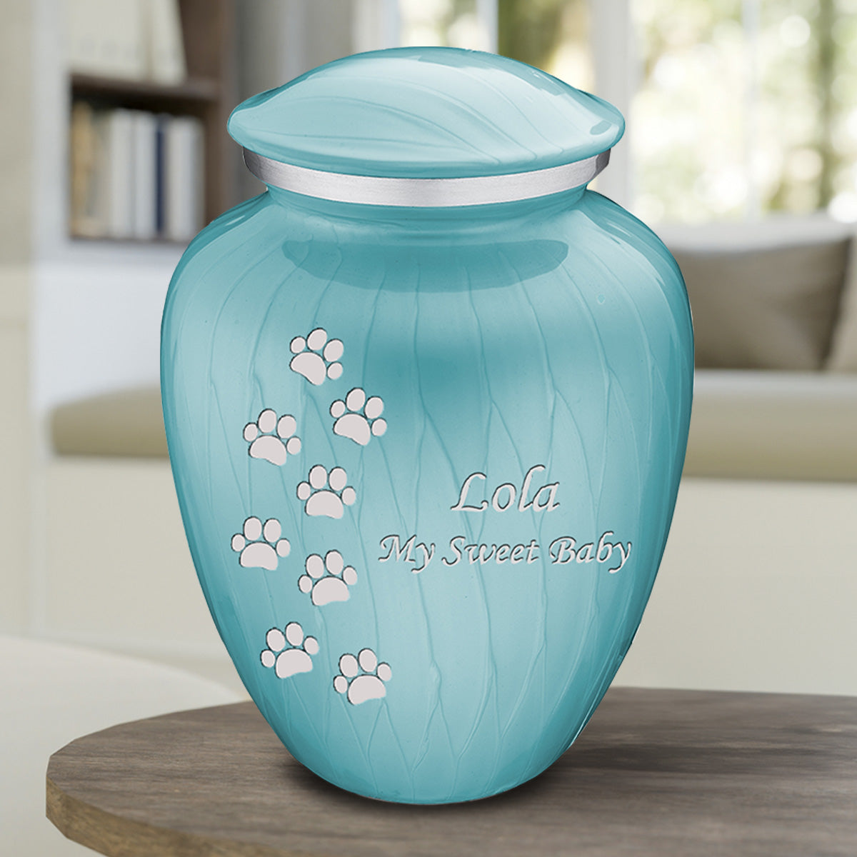 Large Embrace Pearl Light Blue Walking Paws Pet Cremation Urn