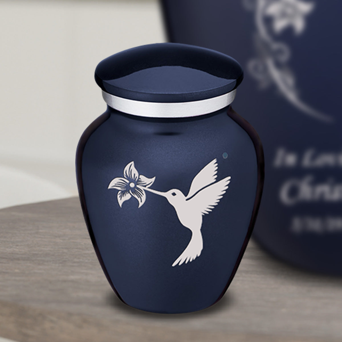 Keepsake Embrace Cobalt Blue Hummingbird Cremation Urn