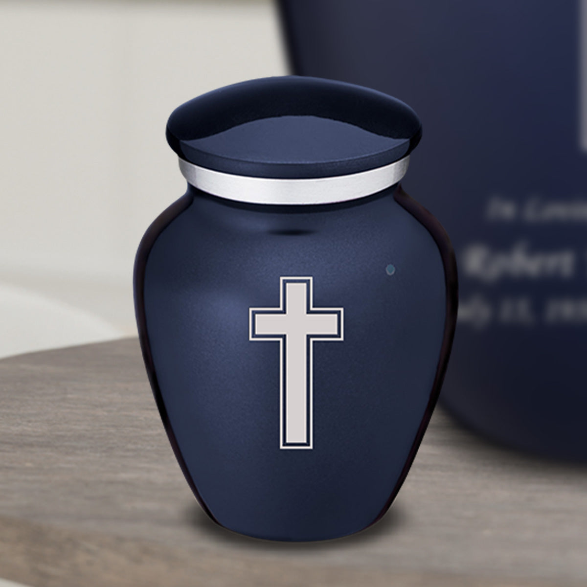 Keepsake Embrace Cobalt Blue Simple Cross Cremation Urn
