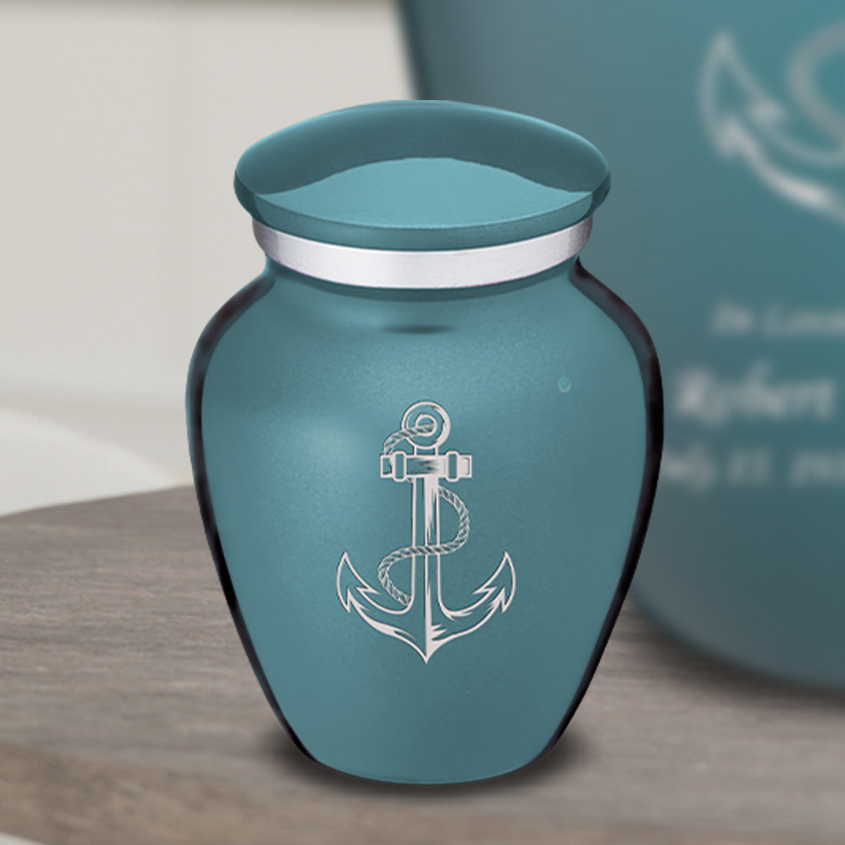 Keepsake Embrace Teal Anchor Cremation Urn