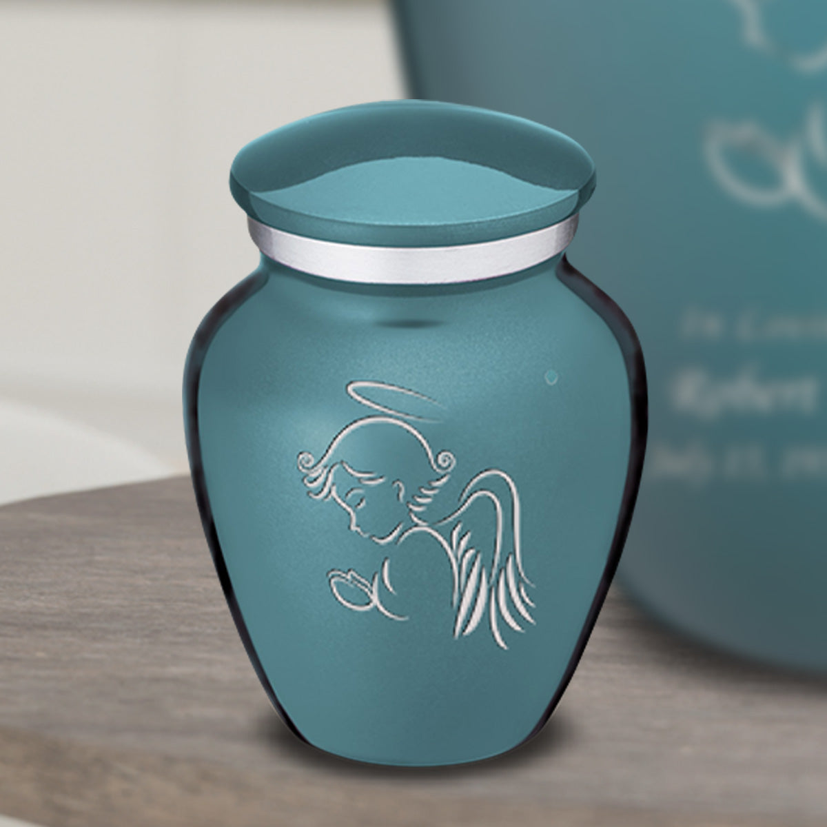 Keepsake Embrace Teal Angel Cremation Urn