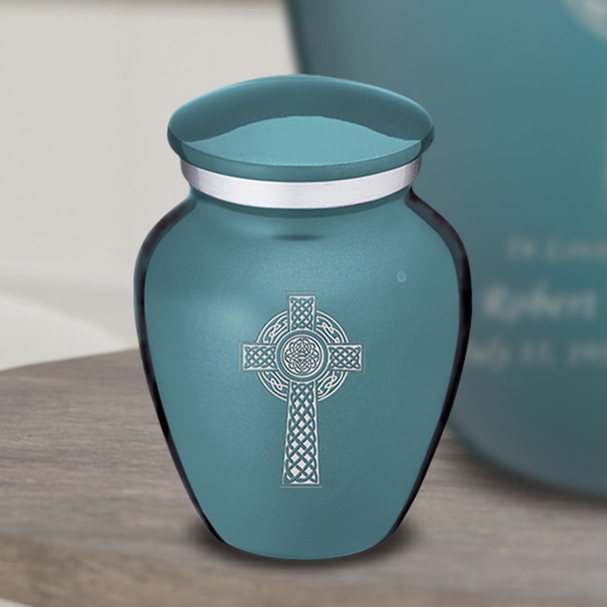Keepsake Embrace Teal Celtic Cross Cremation Urn