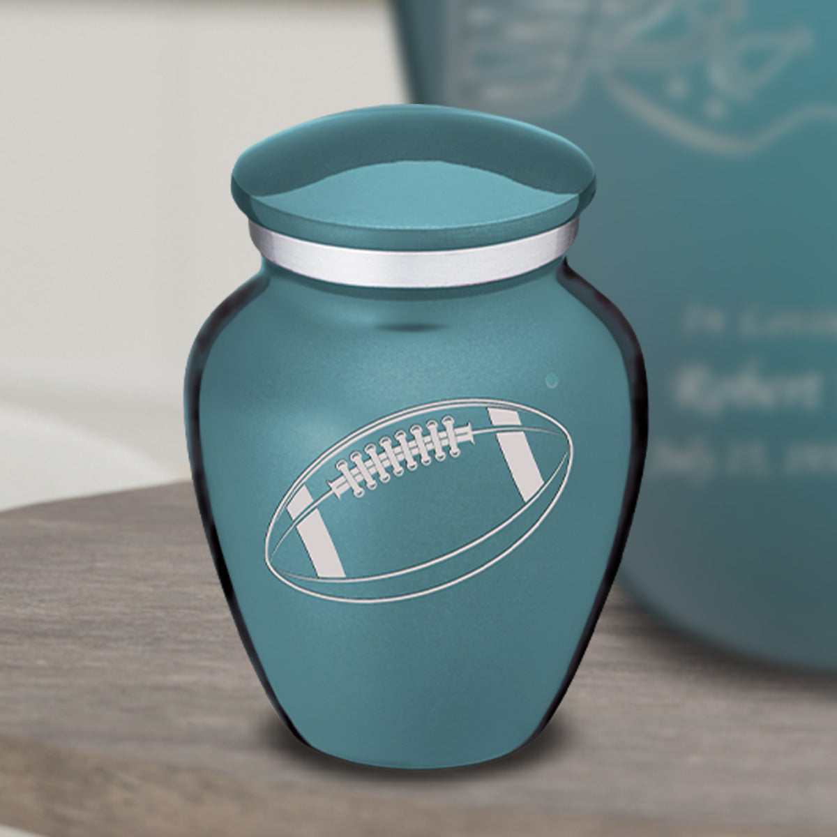 Keepsake Embrace Teal Football Cremation Urn