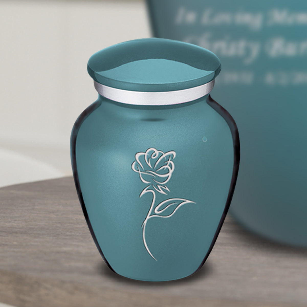 Keepsake Embrace Teal Rose Cremation Urn