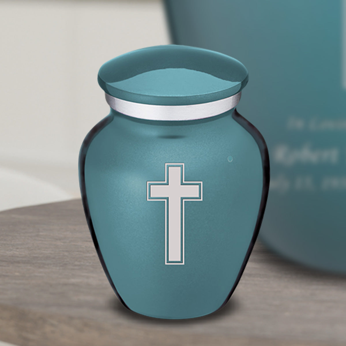 Keepsake Embrace Teal Simple Cross Cremation Urn