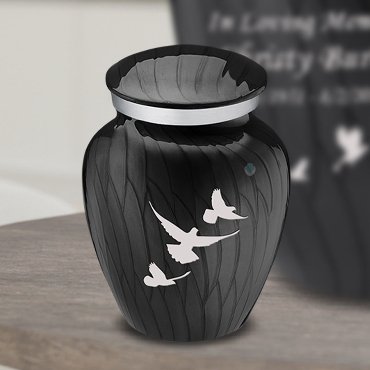 Keepsake Embrace Pearl Black Doves Cremation Urn