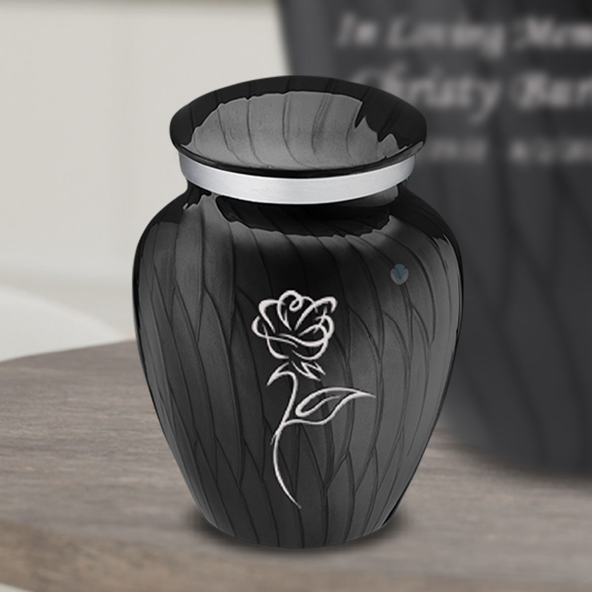 Keepsake Embrace Pearl Black Rose Cremation Urn