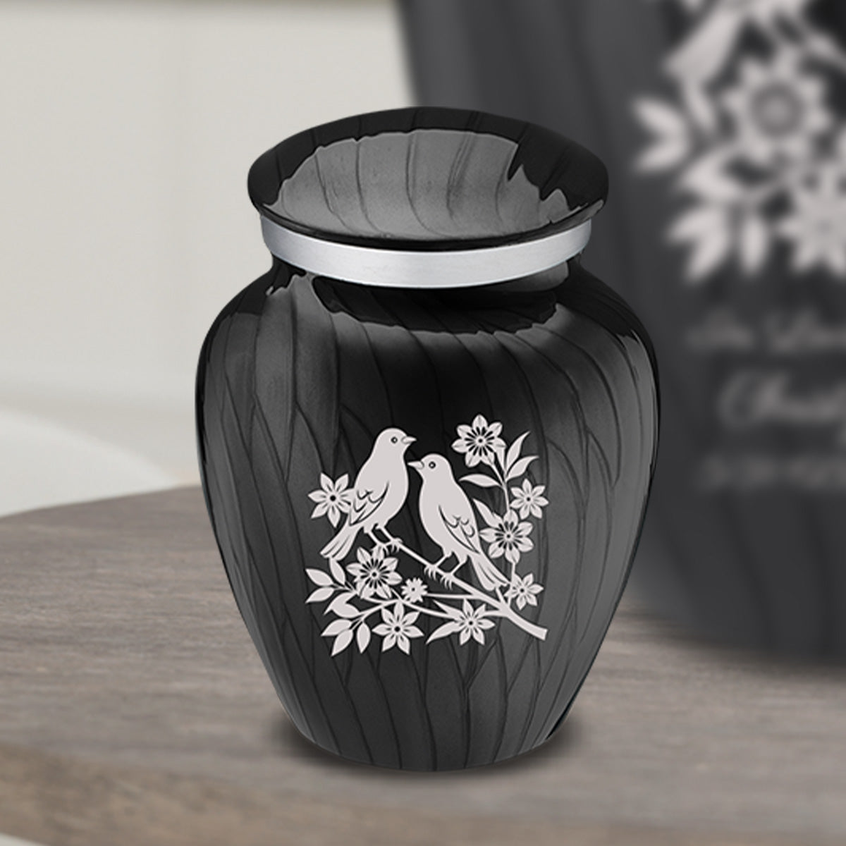 Keepsake Embrace Pearl Black Songbirds Cremation Urn