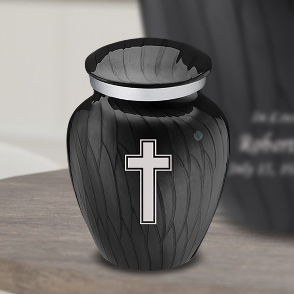 Keepsake Embrace Pearl Black Simple Cross Cremation Urn