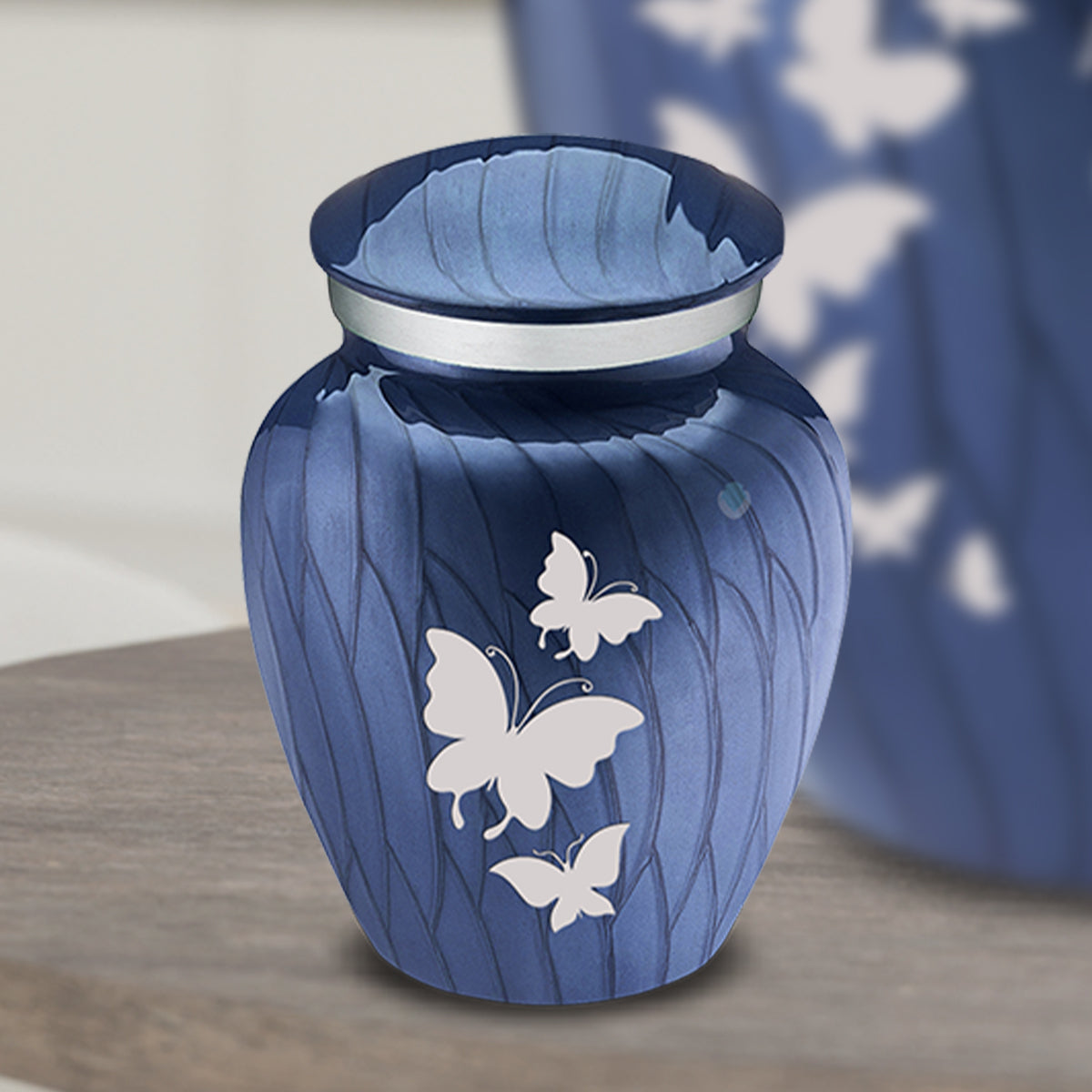 Keepsake Embrace Pearl Cobalt Blue Butterflies Cremation Urn
