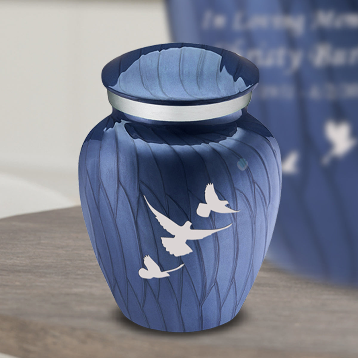 Keepsake Embrace Pearl Cobalt Blue Doves Cremation Urn
