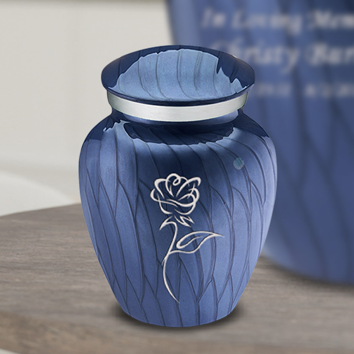 Keepsake Embrace Pearl Cobalt Blue Rose Cremation Urn