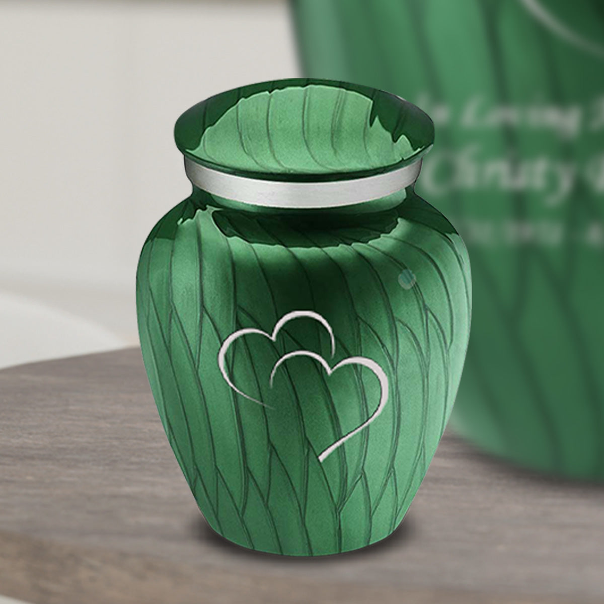 Keepsake Embrace Pearl Green Hearts Cremation Urn