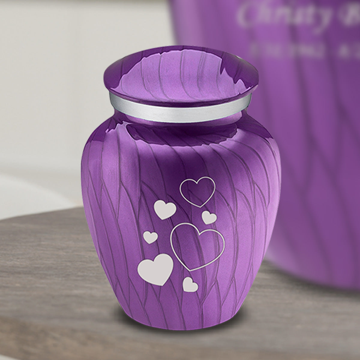 Keepsake Embrace Pearl Purple Floating Heart Cremation Urn