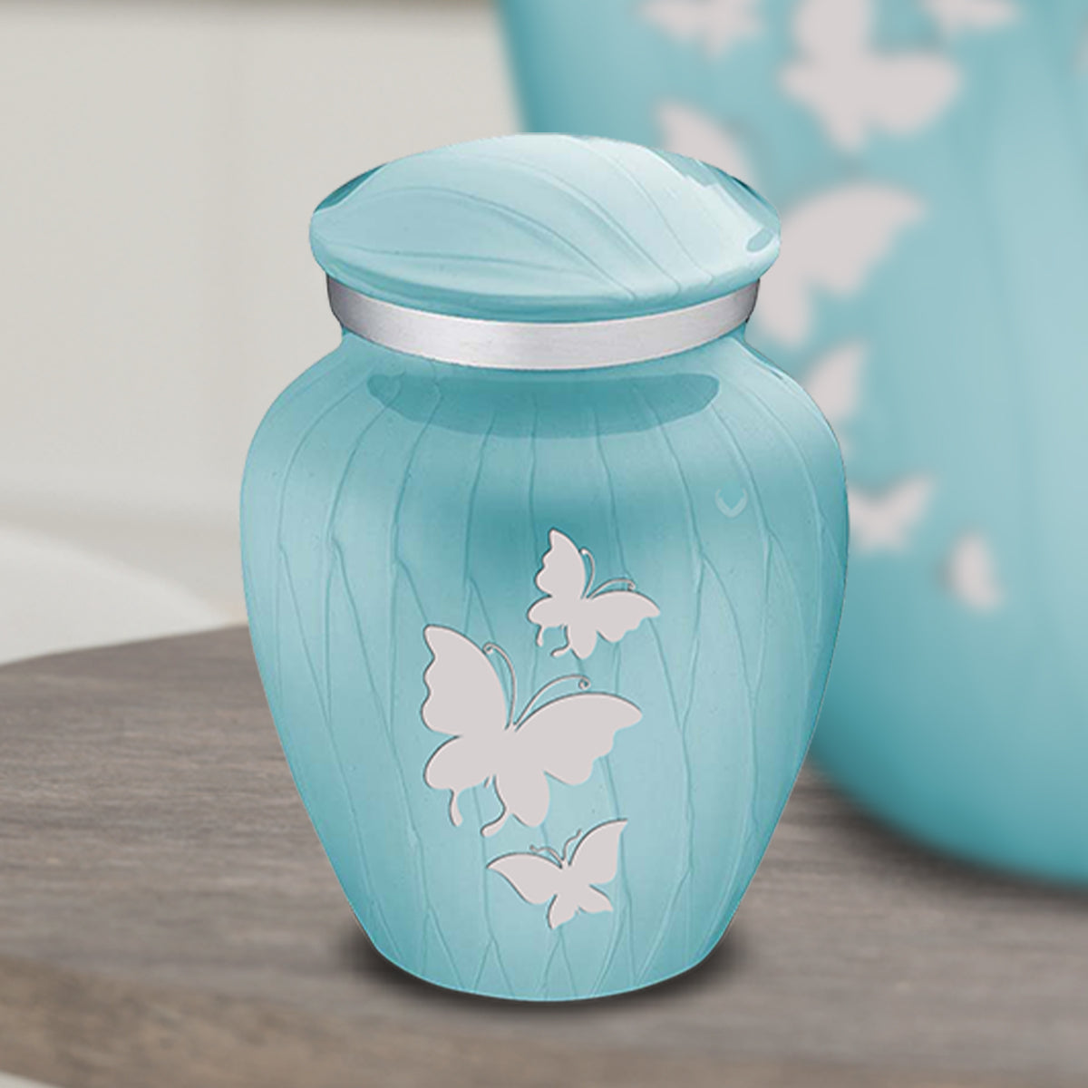 Keepsake Embrace Pearl Light Blue Butterflies Cremation Urn