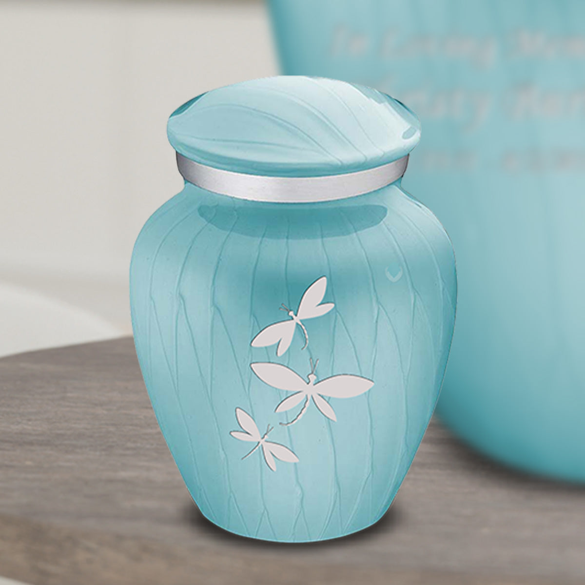 Keepsake Embrace Pearl Light Blue Dragonflies Cremation Urn