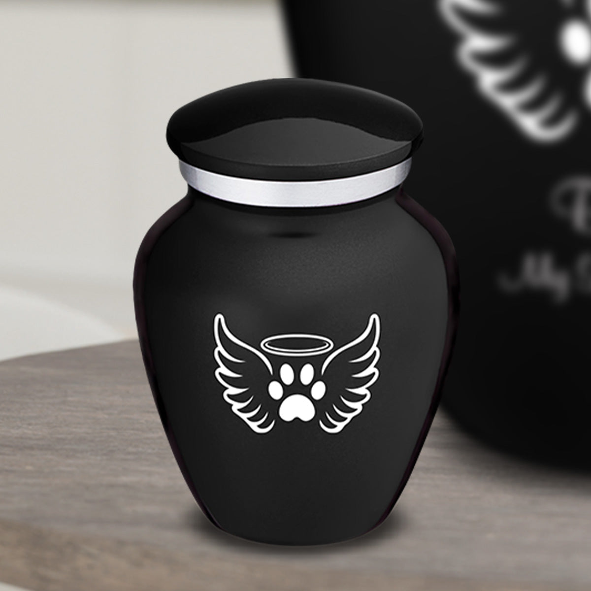 Keepsake Embrace Black Pet Angel Wings Cremation Urn