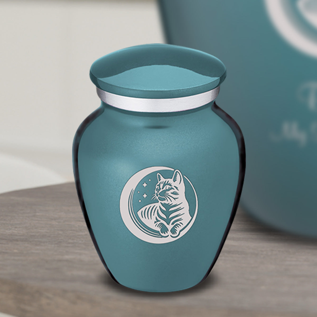 Keepsake Embrace Teal Pet Cute Cat Cremation Urn
