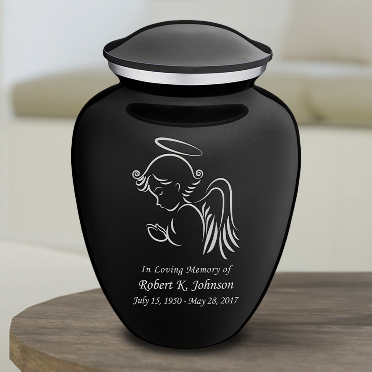 Medium Embrace Black Angel Cremation Urn