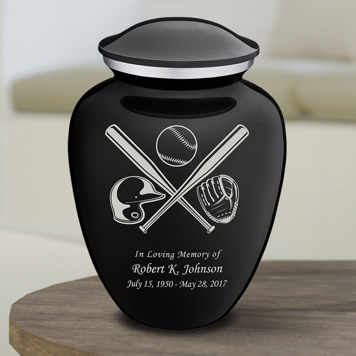 Medium Embrace Black Baseball Cremation Urn