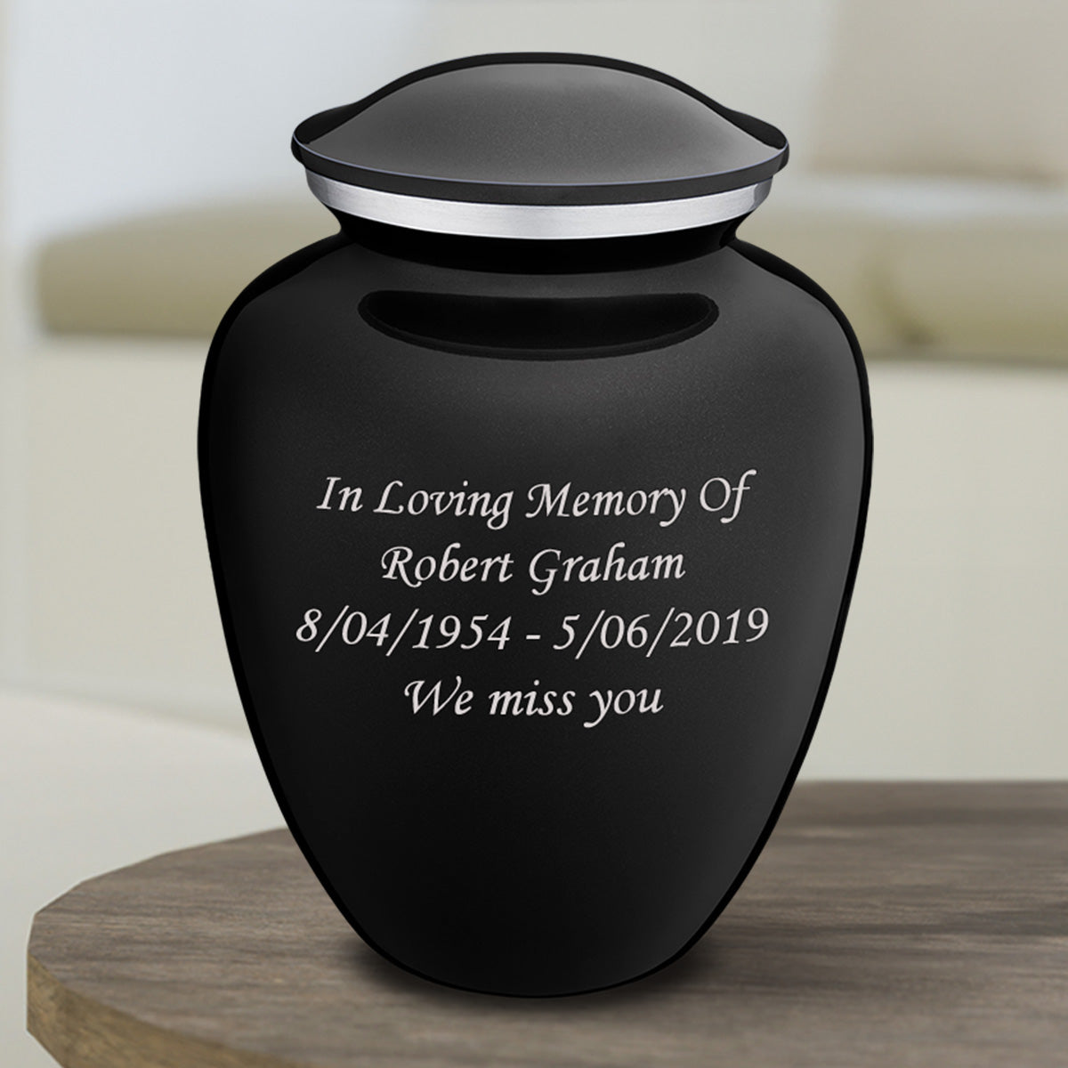 Medium Embrace Black Custom Engraved Cremation Urn