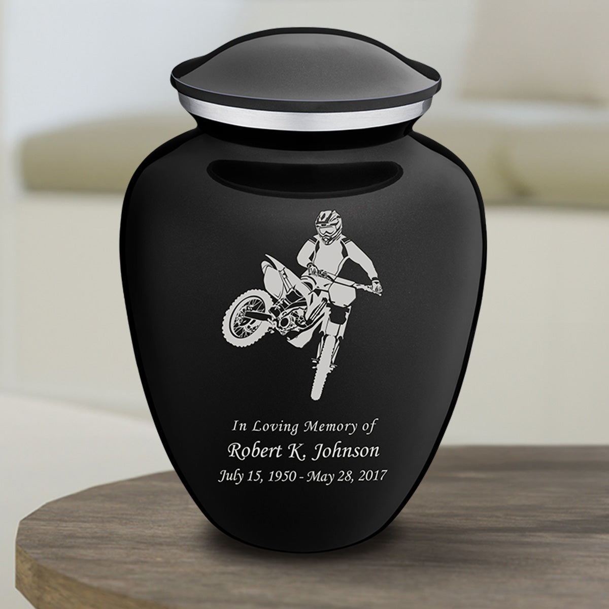 Medium Embrace Black Dirt Bike Cremation Urn