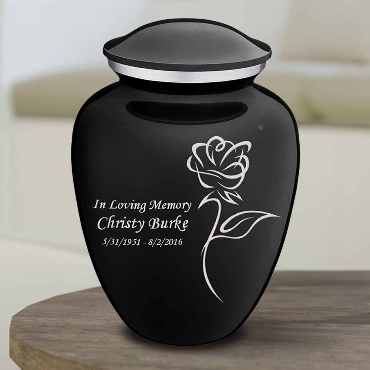 Medium Embrace Black Rose Cremation Urn